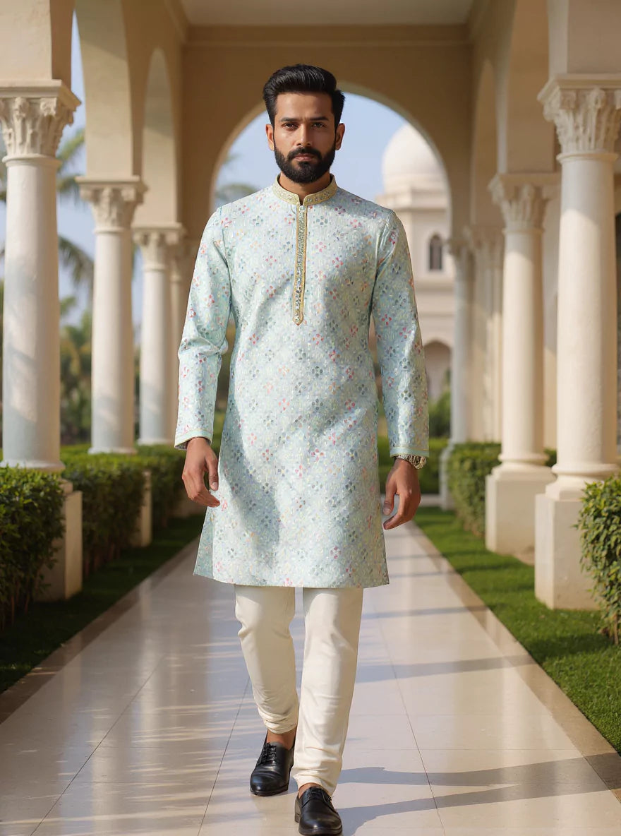 All Over Floral Embroidery work Cotton Silk Kurta Pajama