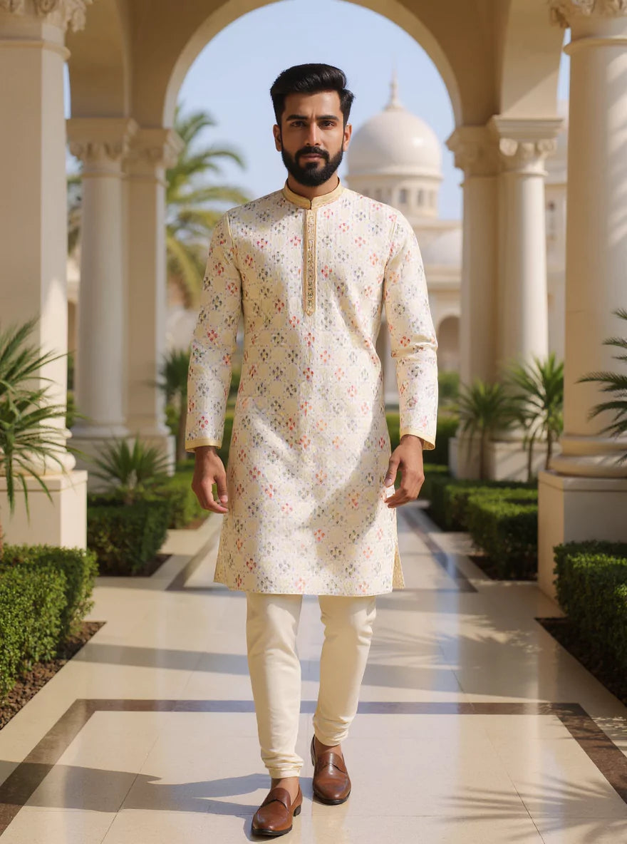 All Over Floral Embroidery work Cotton Silk Kurta Pajama
