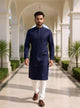 Blue Self Woven Design Cotton Kurta Pyjama Set