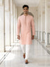 Peach Self Design Jacquard Party Wear Kurta Pyjama Set