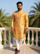 Floral Zari Yellow Cotton Silk Elegance Kurta Pyjama