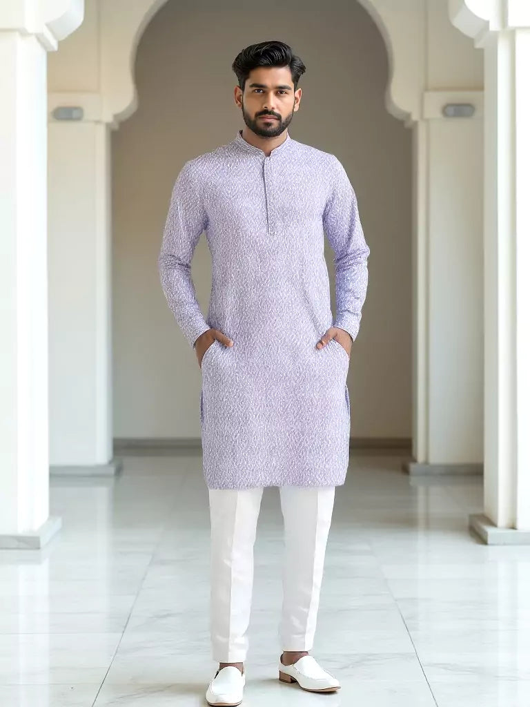 All Over Ikat Print Span-Cotton Kurta Set