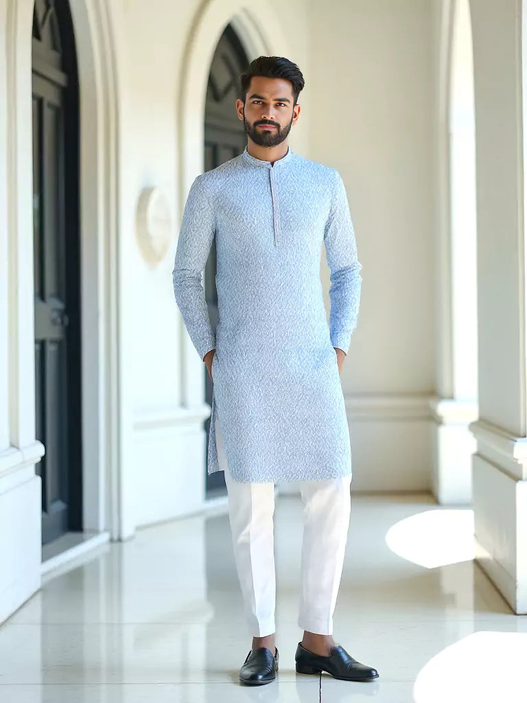 All Over Ikat Print Span-Cotton Kurta Set