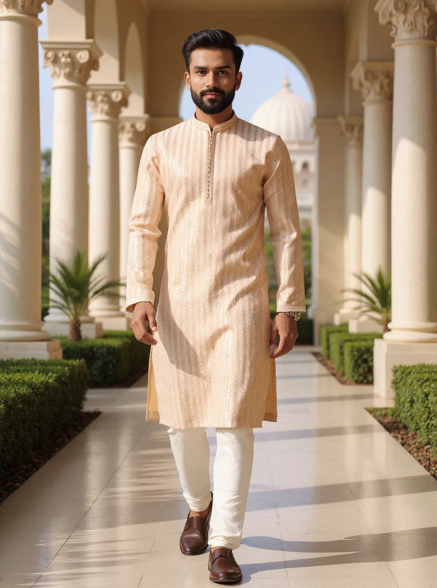 Thread with Embellished work Dusty Colour Raw Silk Kurta Pyjama Set