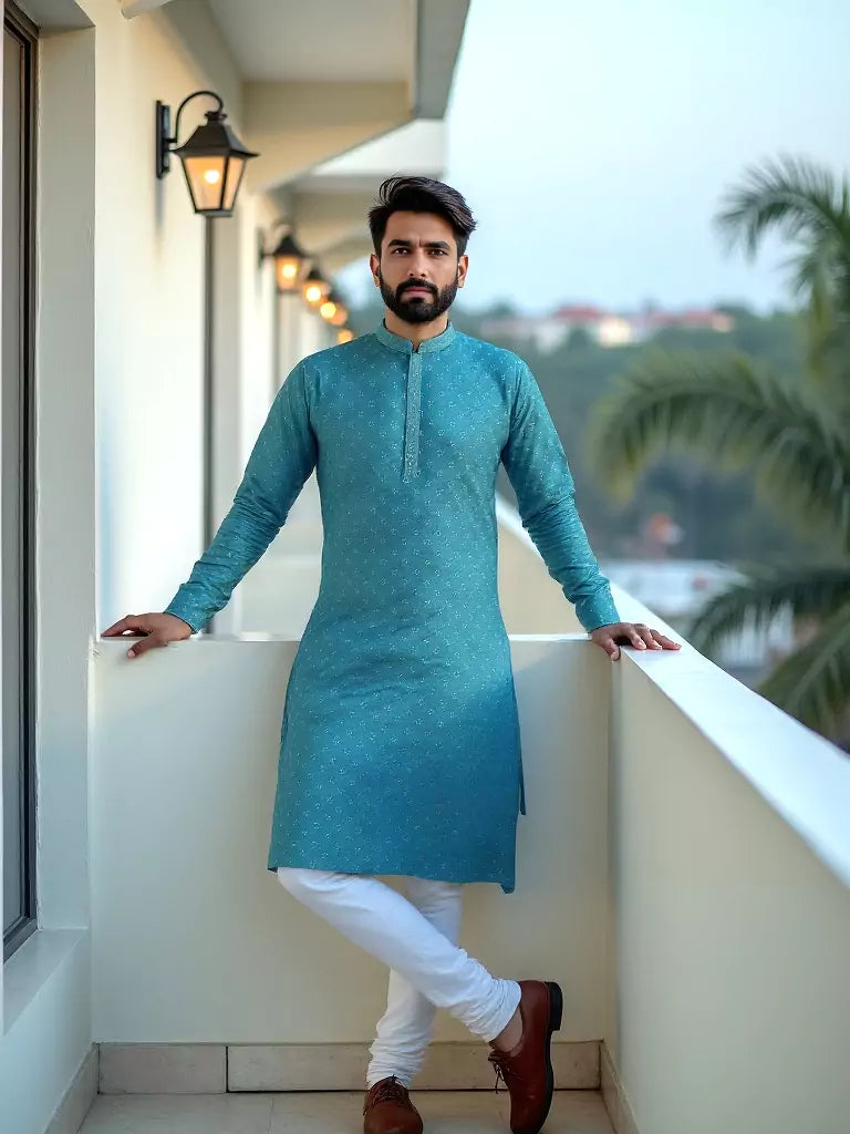 All Over Floral Self Design Jacquard Kurta Pyjama Set