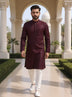Wine Spandex Self Design Thread with Embellished work Raw Silk Kurta Pajama