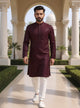 Wine Spandex Self Design Thread with Embellished work Raw Silk Kurta Pajama