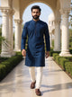Blue Self Patterned Weaving with Zari Booties Jacquard Kurta Pajama
