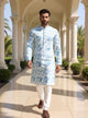 Silver Coloured Digital Print Giza Cotton Kurta Pyjama