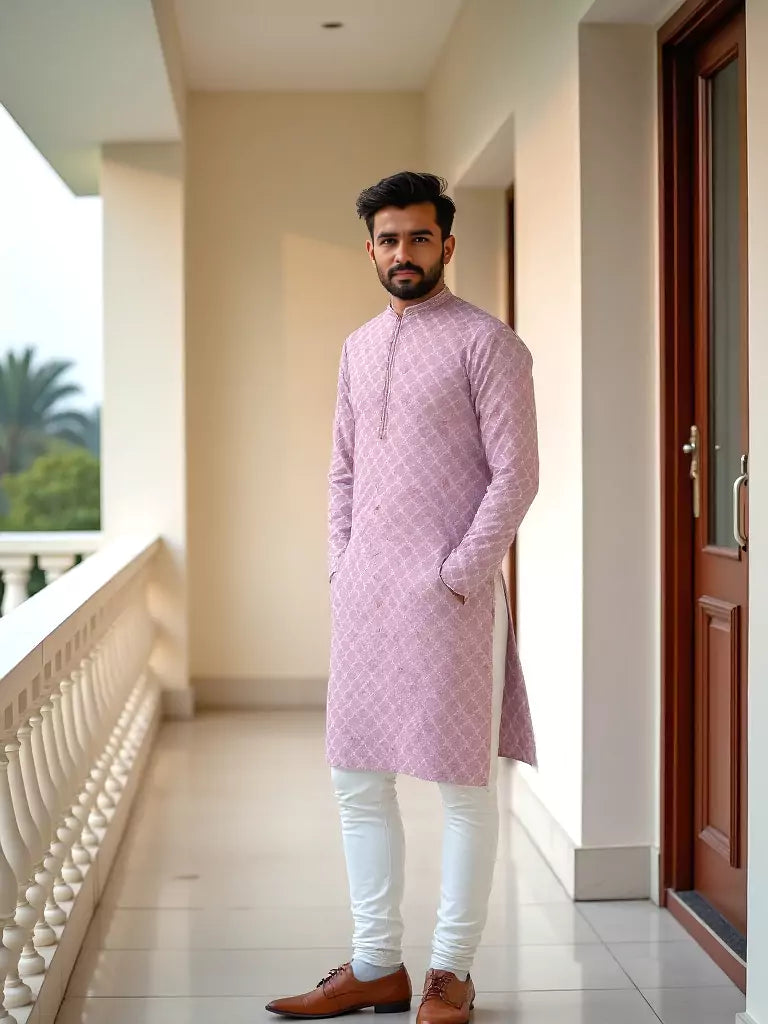 All Over Floral Weaving with Zari Butta's Raw Silk Kurta Pajama