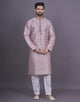 All Over Floral Motifs Onion Coloured Soft Silk Kurta Pyjama Set