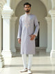 Floral Embroidered Giza Cotton White Kurta with Pyjamas