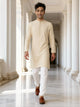 Cream Thread work Zig Zag Pattern Jacquard Kurta Pyjama Set
