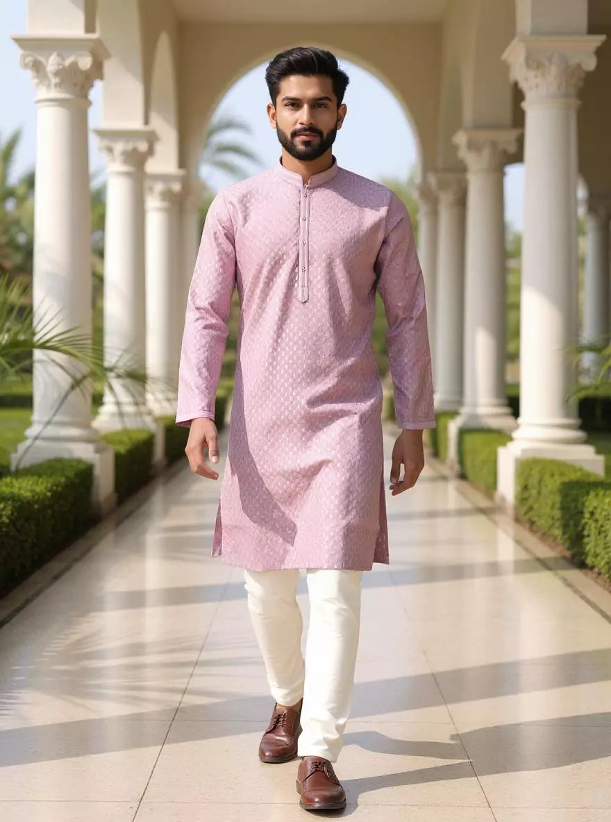 Royal Kurta Pigiama Da Uomo In Cotone – Taglia 7 (44) – Colore Rosa – Abbigliamento Etnico Indiano