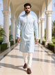 Sky Blue Floral Thread work Cotton Silk Kurta Pyjama Set