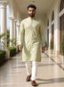 Floral Embroidery work Milky Silk Pista Kurta Pyjama Set