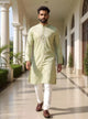 Floral Embroidery work Milky Silk Pista Kurta Pyjama Set