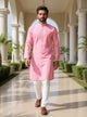 Dusty Pink Self Weaving with Silver Booti's Cotton Silk Kurta Pyjama Set