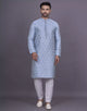 Sky All Over Floral Motifs Jacquard  Kurta Pyjama Set