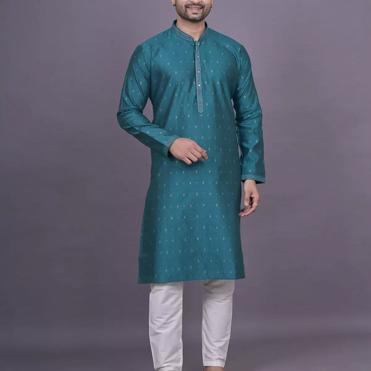 Design Rama Rama Self Brocade Design Jacquard Rama Colour Kurta Pyjama Set – De Royal ...