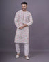 Cream Georgette Multi Floral Printed with Mirror work Kurta Pyjama Set