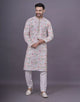 Cream Georgette Multi Floral Printed with Mirror work Kurta Pyjama Set