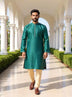 Bottle Green Self Weaving Zari Booti's Jacquard Kurta Pyjama