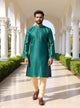 Bottle Green Self Weaving Zari Booti's Jacquard Kurta Pyjama