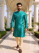 Aqua Green Brocade Zari Booti's Jacquard Kurta Pyjama
