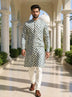 Cream Floral Print Giza Cotton Kurta for Men