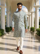 Cream Floral Print Giza Cotton Kurta for Men