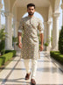 Fawn Ikat Print Regular Fit Giza Cotton Kurta