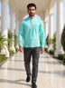 Firozi Colour Linen Plain Short Kurta