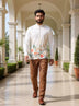 Digital Floral Printed Off White Linen Short Kurta