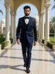 Cutdana work Blue Polynosic 5 Pc Tuxido Designer Suit