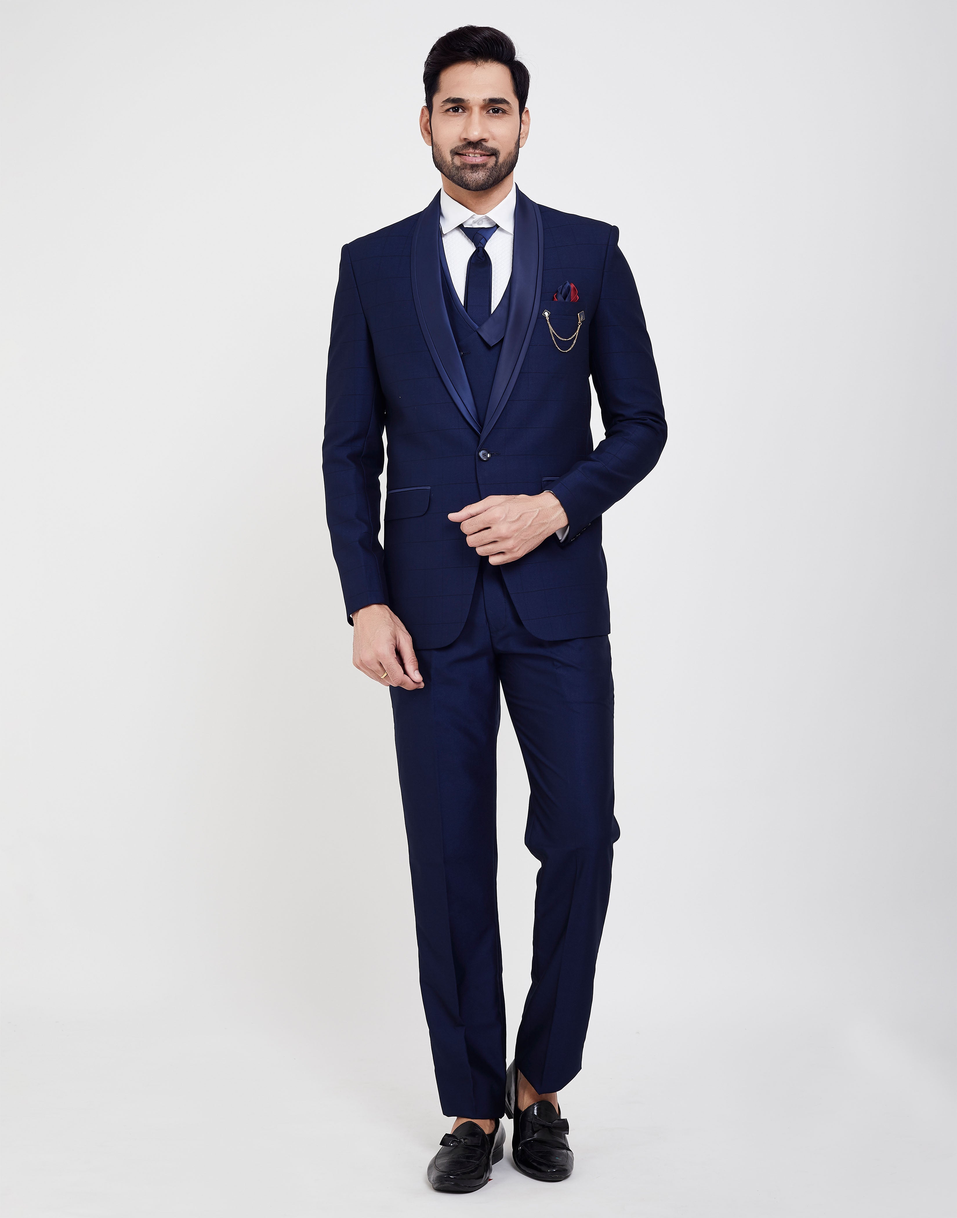 Dark blue angrakha suit set - set of three by Pheeta | The Secret Label