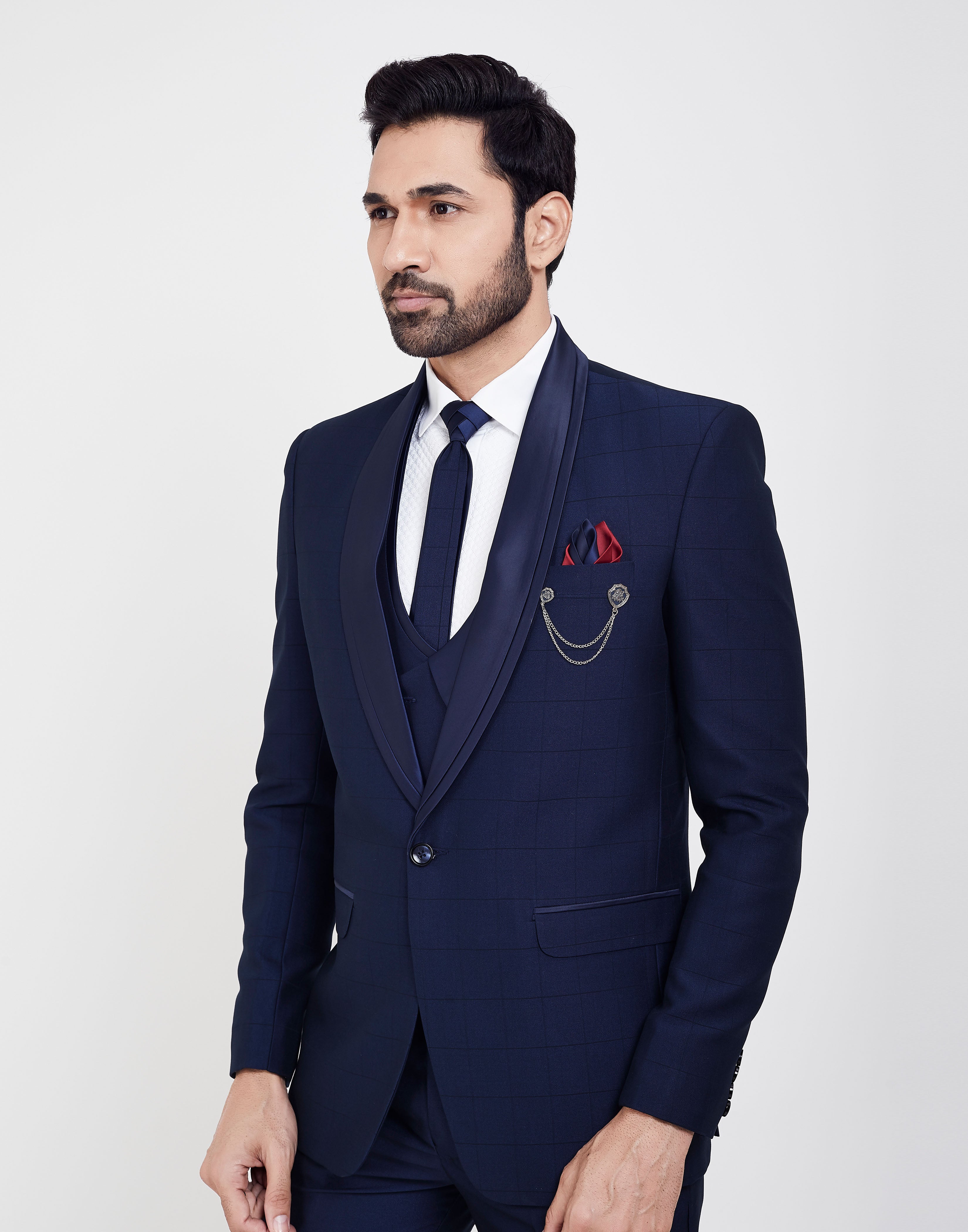 Navy Blue Viscous Velvet Designer Suit with Sequence Work and Cording –  Ishita Collection