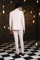 Cream Self Design Silver Cutdana Tuxido Suit